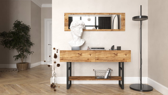 Hanah Home Consola Ml24-A Moderna Industrial Pino Atlántico con Espejo